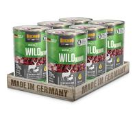 BELCANDO Baseline Comida húmeda para perros, caza y pato, 6 latas de 400 g, 70% carne para perros adultos, comida húmeda sin cereales, fabricado en Alemania