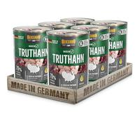 BELCANDO Baseline Comida húmeda para perros, pavo, 6 latas de 400 g, 70% carne para perros adultos, comida húmeda sin cereales, fabricado en Alemania