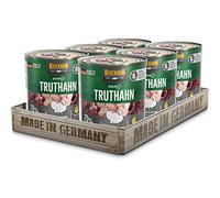 BELCANDO Baseline Comida húmeda para perros, pavo, 6 latas de 800 g, 70% carne para perros adultos, comida húmeda sin cereales, fabricado en Alemania