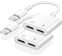 Belcompany Adaptador Dual Lightning 2 en 1 para iPhone, Carga y Audio, Compatible con iPhone/iPad/iPod, 2 Unidades