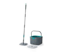 Beldray Anti-Bac Spin Mop & Bucket - Escurrido Activado por Presión, Cubo de Doble Cámara de 2,4 L, Separa el Agua Limpia y Sucia, 2 Almohadillas de Mopa Lavables, Tapón para Eliminación de Agua