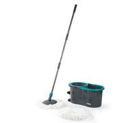 Beldray Anti-Bac Spin & Wring Mop Set - Cubo de 4L con asa de Transporte, 2 Cabezales de fregona de Microfibra antibacteriana, escurrido sin Manos accionado por Pedal, Cabezal Giratorio 360°