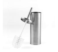Beldray Cepillo de Baño con Soporte y Tapa - Cepillo de Limpieza con Cerdas Firmes, Acero Inoxidable Higiénico, Diseño Delgado para Fácil Almacenamiento