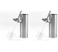Beldray Cepillo de Baño con Soporte y Tapa - Cepillo de Limpieza con Cerdas Firmes, Acero Inoxidable Higiénico, Diseño Delgado para Fácil Almacenamiento (Paquete de 2)