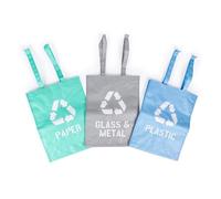 Beldray Juego de 3 bolsas de reciclaje - Para papel/vidrio y metal/plásticos, reutilizables, 44 l, con asas, fácil de reciclar, para el hogar, cocina, oficina, resistente al agua, fácil separación de