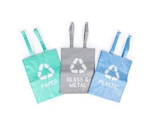 Beldray Juego de 3 bolsas de reciclaje - Para papel/vidrio y metal/plásticos, reutilizables, 44 l, con asas, fácil de reciclar, para el hogar, cocina, oficina, resistente al agua, fácil separación de