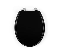Beldray LA032355BLKFEU7 - Asiento de inodoro de madera, inodoro ovalado con tapa, se adapta a la mayoría de inodoros de tamaño, bisagras de acero inoxidable duraderas, rápido y fácil de instalar,