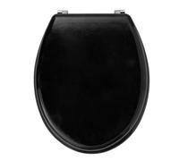 Beldray LA032355BLKFEU7 - Asiento de inodoro de madera, inodoro ovalado con tapa, se adapta a la mayoría de inodoros de tamaño, bisagras de acero inoxidable duraderas, rápido y fácil de instalar,