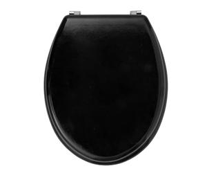 Beldray LA032355BLKFEU7 - Asiento de inodoro de madera, inodoro ovalado con tapa, se adapta a la mayoría de inodoros de tamaño, bisagras de acero inoxidable duraderas, rápido y fácil de instalar,