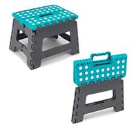 Beldray LA032614TQ Taburete plegable pequeño, asa de transporte, reposapiés ligero de plástico, diseño plegable, almacenamiento compacto, accesorio de bricolaje, máx. Peso 150 KG, Turquesa/Gris