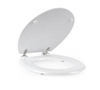 Beldray LA033758 Asiento De Inodoro, Rápido Y Fácil De Ajustar, Asiento Con Tocador De Madera Y Cierres De Acero Inoxidable, Comodo, 360 x 429 mm, MDF, Limpia Con Facilidad, Blanco Con Ranuras