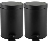 Beldray LA038098BLKFEU7 Basurero de pedal para baño - pequeño, redondo, de acero inoxidable, para dormitorio, oficina, cocina, baño, cierre suave, con cubeta interior extraíble de 3L, color negro
