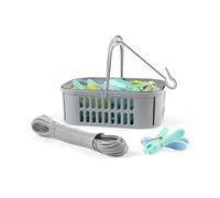 Beldray Set con Cesta para Pinzas, 30 Pinzas y Cuerda para Tender 20 m | Cesta plegable con gancho, orificios de drenaje, pinzas resistentes al óxido, uso interior/exterior, azul/verde
