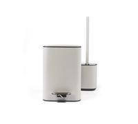 Beldray Set de baño: papelera y escobilla WC 3 L gris | Recubrimiento polvo, antihuellas, tapa cierre suave, apertura pedal, cubo interior extraíble, set de 2