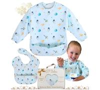 BELEA Baberos Bebe Impermeables - Babero con Mangas Impermeable + 1 Babero sin Manga Larga con Bolsillo BLW Babete Impermeável Libre de BPA Ajustable 6 a 36 Meses Regalo Original Bebé 1 Año 2 Año 2PCS