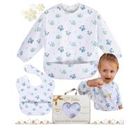 BELEA Baberos Bebe Impermeables - Babero con Mangas Impermeable + 1 Babero sin Manga Larga con Bolsillo BLW Babete Impermeável Libre de BPA Ajustable 6 a 36 Meses Regalo Original Bebé 1 Año 2 Año 2PCS