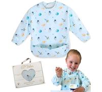 BELEA Baberos Bebe Impermeables con Mangas BLW Alimentacion Complementaria Lavable Guarderia Regalo 1 Año Baby Shower Bolsillo Recogemigas Velcro Suave Puños Elasticos sin BPA Diseño Ajustable 6 Meses
