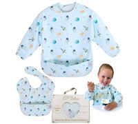 BELEA Baberos Bebe Impermeables Con Mangas y Sin Mangas BLW con Bolsillo Recogemigas Puños Elasticos Bata Comida Bebé Lavable Guarderia Sin BPA Regalo Cumpleaños Diseño Ajustable de 6 a 36 Meses 2 PCS