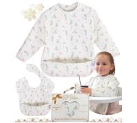 Belea Baberos Bebe Impermeables Con y Sin Mangas BLW con Bolsillo Recogemigas Puños Elasticos Lavable Guarderia Babete Impermeável Bebe Sin BPA Regalo Navidad Diseño Ajustable de 6 a 36 Meses 2 PCS