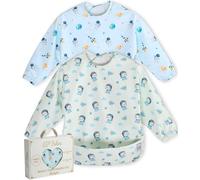 Belea Pack Baberos Bebe Impermeables con Mangas Babero BLW con Bolsillo Recogemigas Babete Impermeável Bebe Libre BPA Ajustable 6 a 36 Meses 3 Años Regalo Original Cumpleaños Baby Shower 2 Unidades