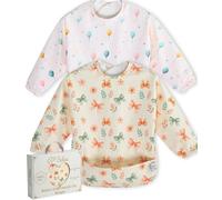 Belea Pack Baberos Bebe Impermeables con Mangas Babero BLW con Bolsillo Recogemigas Babete Impermeável Bebe Libre BPA Ajustable 6 a 36 Meses 3 Años Regalo Original Cumpleaños Baby Shower 2 Unidades