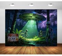 BELECO 1.5x1.2m Fondo de Tela OVNI Alienígena Halloween Sci Fi | Nave Rayo Verde Bosque Alienígena Fondo Ciencia Ficción Halloween Decoración de Fiesta Banner Fotomatón