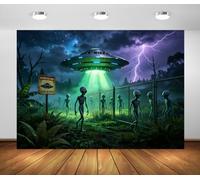 BELECO 1.5x1.5mFondo de Tela OVNI Alienígena Halloween Sci Fi | Platillo Volante Alienígena Bosque Nocturno Terror Fondo Ciencia Ficción Halloween Decoración Fiesta Fotomatón