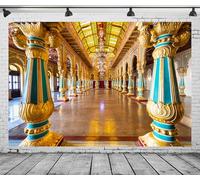 BELECO 1.5x1m Tela Palacio Real Indio Telón de Fondo Palacio de Mysore, Karnataka, India Columnas Doradas Techo de Vidrio con candelabros de Lujo Fondo Foto de Retrato de Viaje Indio
