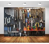 BELECO 2.1x1.5m Fondo de Tela para Herramientas de Taller, telón de Fondo mecánico de Garaje para fotografía, reparación de Coches y Bicicletas, Fondo mecánico, Decoraciones para Fiestas mecánicas