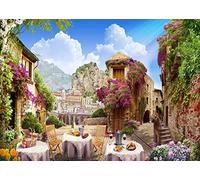 BELECO 2.1x1.5m Tela Europa Antigua Ciudad Vieja Italia Fotografía Fondo Toscana Primavera Floral Calle Café Restaurante Montaña Ciudad Paisaje para Decoraciones de Fiesta Temática Italiana Retrato