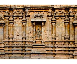BELECO 2.1x1.5m Tela India Templo Hindú Telón de Fondo Ídolo Tallado en la Pared del Templo Brihadishvara, Fondo Thanjavur Hinduismo Religión Fondo Indio Viaje Foto Estudio Accesorios Papel Pintado