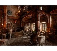 BELECO 2.1x1.5m Tela Medieval Taberna Inn Bar Telón de Fondo para fotografía Mesas Interiores de Madera Antiguas Taburetes Fondo de fantasía para Decoraciones de Fiesta Fotomatón