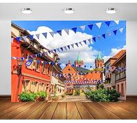 BELECO 2.1x1.5m Tela Oktoberfest Fondo Alemania Calle Ciudad Baviera Banderas Bavaras Fiesta Cerveza Rothenburg OB Der Tauber Múnich Carnaval Fiesta Decoración
