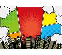 BELECO 2.1x1.5m Tela Superhéroe Super Ciudad Telón de Fondo para fotografía Cómic Dibujos Animados Skyline Edificios Rascacielos Paisaje Urbano Fondo Superhéroe Decoraciones de Fiesta