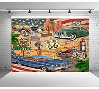 BELECO 2.1x1.5m Tela Vintage Ruta 66 Temática Fotografía Telón de Fondo Cómic Retro Mapa de Carretera Motel Motocicleta Coches Clásicos American Historic Route 66 Fondo Decoraciones de Fiesta