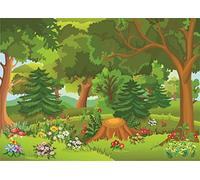 BELECO 2.1x1.5m Telón de Fondo de Bosque de Dibujos Animados de Tela, Bosque de Cuento de Hadas con Flores, Fondo de fotografía de Setas, decoración de Fiesta de cumpleaños, sesión de Fotos