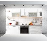 BELECO 2.1x1.5m Telón de Fondo de Cocina Moderno de Tela para fotografía Fondo de Pared de Cocina Blanco para grabación de vídeo Decoraciones para Fiestas de Cocina Sesión de Fotos de Retratos