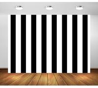BELECO 2.1x1.5m Telón de Fondo de Tela con Rayas Blancas y Negras, Rayas Blancas y Negras, decoración para Fiesta de cumpleaños, telón de Fondo, decoración de Mesa para Pastel con Tema a Rayas