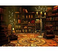 BELECO 2.1x1.5m Telón de Fondo de Tela para Sala de Estudio de Mago mágico,Biblioteca Antigua,estantería,Libros mágicos,pociones,Calaveras,Velas,Elfos,Mago,Tarot,alquimia