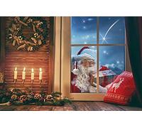 BELECO 2.1x1.5m Telón de Fondo navideño de Tela, Papá Noel, Ventana de habitación de Navidad Decorada para Vacaciones, fotografía, Regalos de Invierno, Decoraciones de Fondo