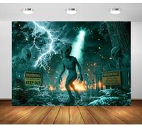BELECO 2.5x1.8m Fondo de Tela Invasión Alienígena OVNI Sci Fi | Platillo Volante Alienígena Rayos Bosque Tormentoso Fondo Ciencia Ficción Halloween Decoración Fiesta Banner Foto