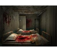 BELECO 2.5x1.8m Sangriento Hospital Sala Halloween Telón de Fondo Tela Espeluznante Hospital Lecho de Enfermo Salpicaduras de Sangre Asesinato Crimen Fondo Decoraciones de Fiesta de Halloween