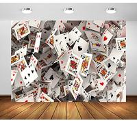 BELECO 2.5x1.8m Telón de Fondo de póquer de Tela Naipes 3D Fondo de fotografía Fiesta de Casino Decoraciones para Fiestas de Las Vegas Tarjeta de póquer Telón de Fondo Estudio fotográfico
