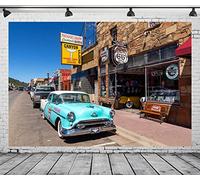 BELECO 3.6x2.5m Tela Ruta 66 Histórica EE.UU. Fondo Escena Calle Coches Clásicos Tiendas Souvenirs Arizona Oeste Ruta 66 Tema Fiesta Decoración Retrato