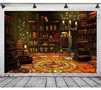 BELECO 3x2.5m Telón de Fondo de Tela para Sala de Estudio de Mago mágico,Biblioteca Antigua,estantería,Libros mágicos,pociones,Calaveras,Velas,Elfos,Mago,Tarot,alquimia