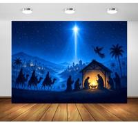 BELECO 6x3m Fondo de Tela Belén Natividad Noche Estrellada Azul | Ángeles Reyes Magos camello y Belén fondo fotográfico para fiestas navideñas religiosas y accesorios de foto