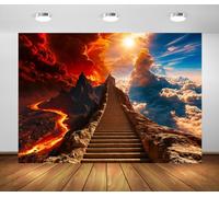 BELECO 6x3m Fondo de Tela Cielo Infierno Ángel Diablo | Cielo Infierno Escalera Río de Lava Nube Llama Roja Fondo Escena Fotografía Fiesta Pancarta Accesorios de Fotografía