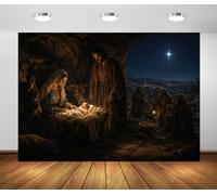 BELECO 6x3m Fondo de Tela Escena de Natividad Estrella de Belén | Sagrada Familia pesebre pastor noche de Navidad y nacimiento de Jesús fondo fotográfico para fiestas navideñas
