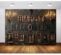 BELECO 6x3m Fondo De Tela Mansión Espeluznante Gótica Halloween | Letras Halloween Sangrientas Calavera Retratos Terror Fondo Halloween Decoración Fiesta Foto