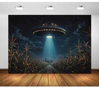 BELECO 6x3m Fondo de Tela OVNI Nave Campo Maíz | Platillo Volante sobre Campo de Maíz Fondo Ciencia Ficción Granja Noche Decoración de Fiesta Banner Fotomatón